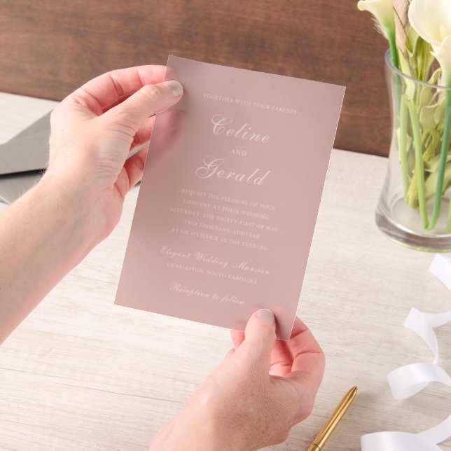 Classic Pink Elegant Wedding Vellum Invitations (Handheld)