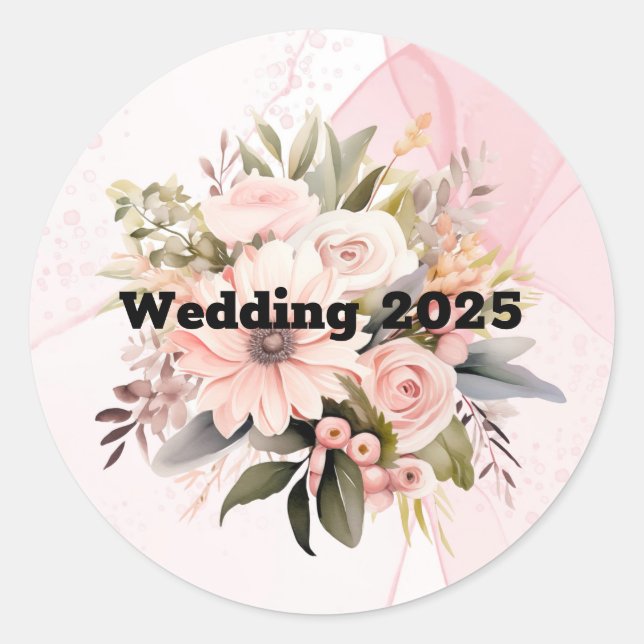 Classic Pink Floral Alcohol Ink Wedding Classic Round Sticker (Front)
