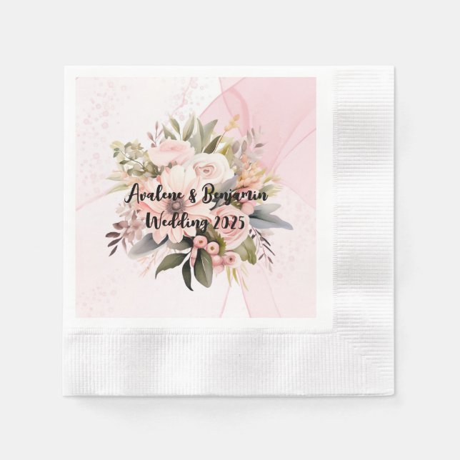 Classic Pink Floral Alcohol Ink Wedding Napkins (Front)