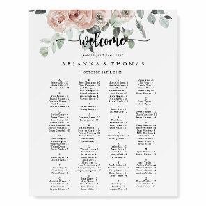 Classic Pink Floral Alphabetical Seating Chart  Foam Board