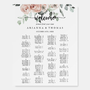 Classic Pink Floral Alphabetical Seating Chart  Foam Board