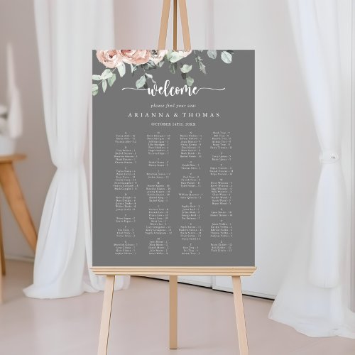 Classic Pink Floral Alphabetical Seating Chart  Foam Board