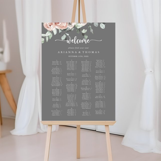 Classic Pink Floral Alphabetical Seating Chart  Foam Board (Creator Uploaded)