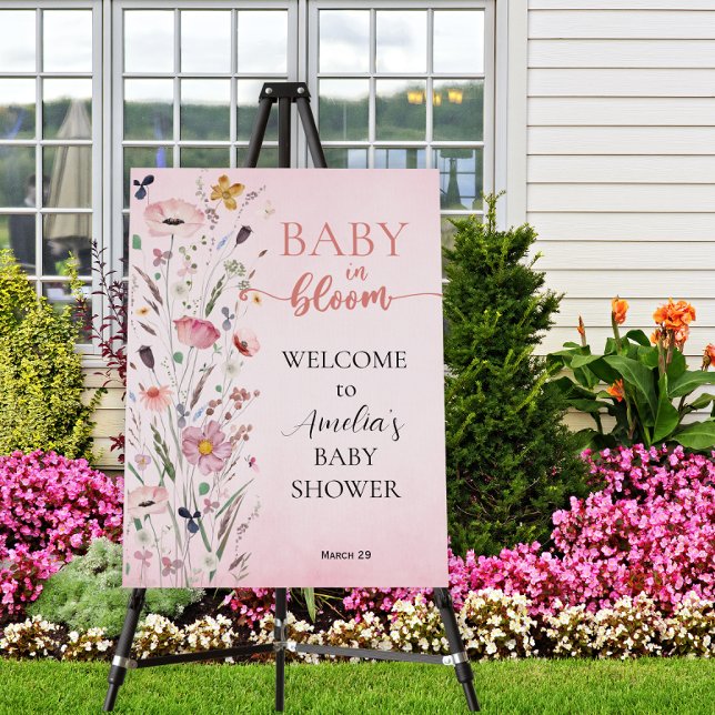 Classic Pink Floral Baby Shower Welcome Sign (Creator Uploaded)