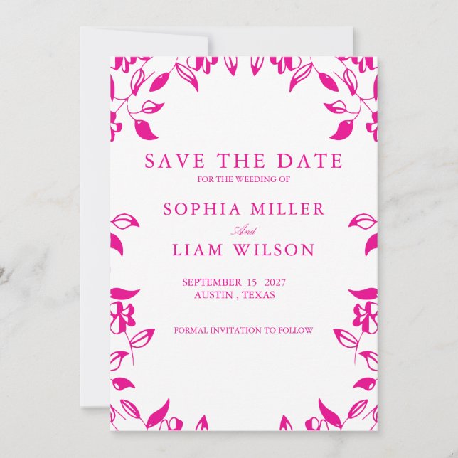Classic Pink Floral Save the Date Invitation (Front)