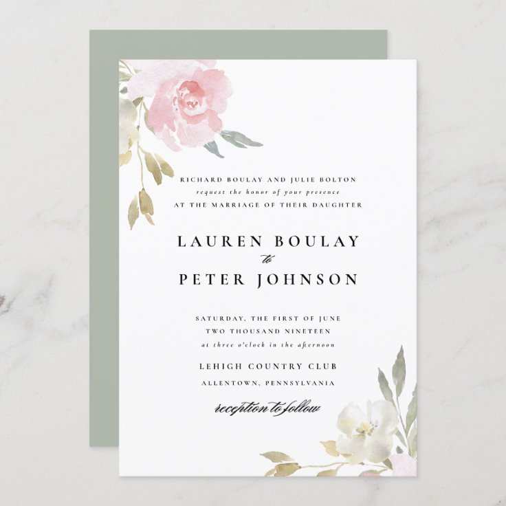 Classic Pink Floral Wedding Invitation | Zazzle