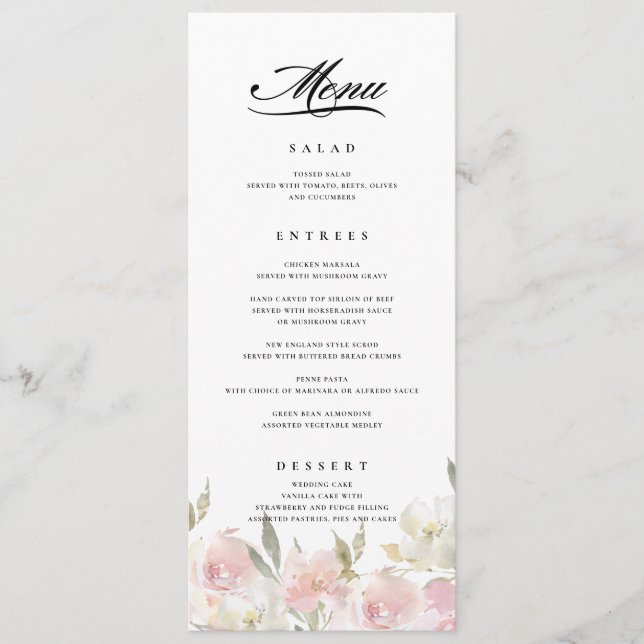 Classic Pink Floral Wedding Menu (Front)