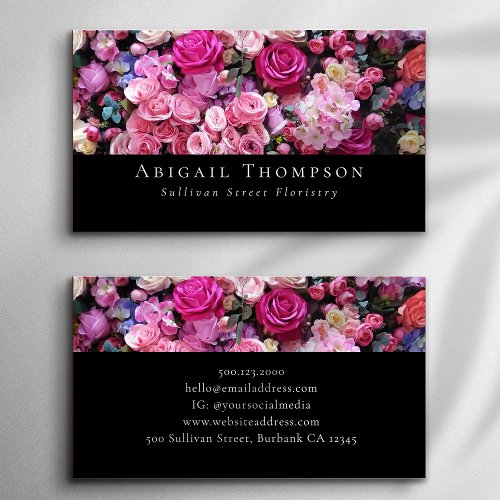 Classic Pink Flowers Florist Flower Shop Business Card