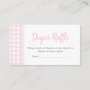 Classic Pink Gingham Baby Shower Diaper Raffle Enclosure Card