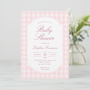 Classic Pink Gingham Baby Shower Invitation