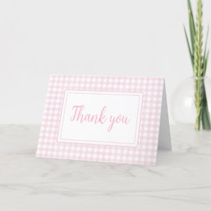Classic Pink Gingham Baby Shower Letterpress Thank You Card