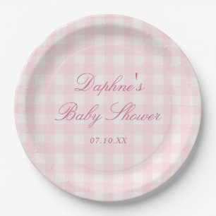 Classic Pink Gingham Baby Shower Paper Plates