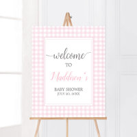 Classic Pink Gingham Baby Shower Welcome