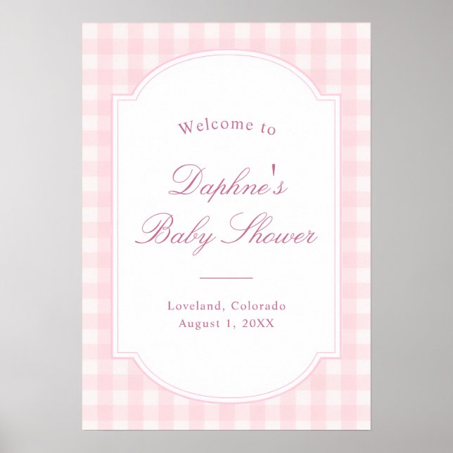 Classic Pink Gingham Baby Shower Welcome Poster (Front)