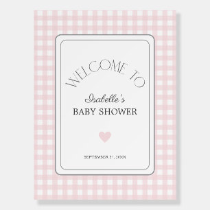 Classic Pink Gingham Baby Shower Welcome Sign