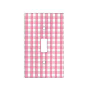 Classic Pink Gingham Check Pattern Light Switch Cover