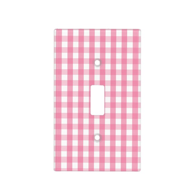 Classic Pink Gingham Check Pattern Light Switch Cover (Front)