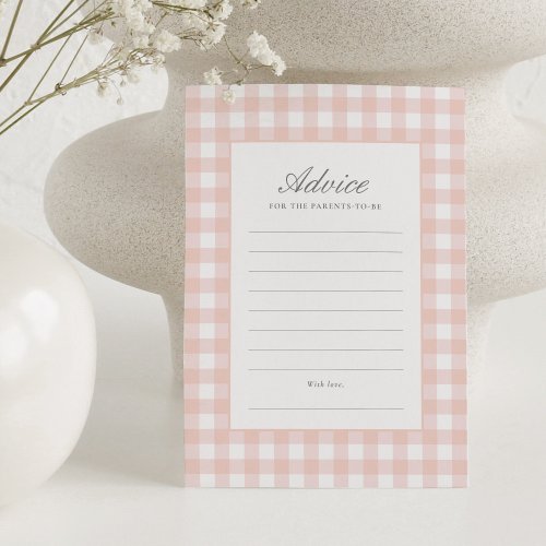 Classic Pink Gingham Girl Baby Shower Advice Card