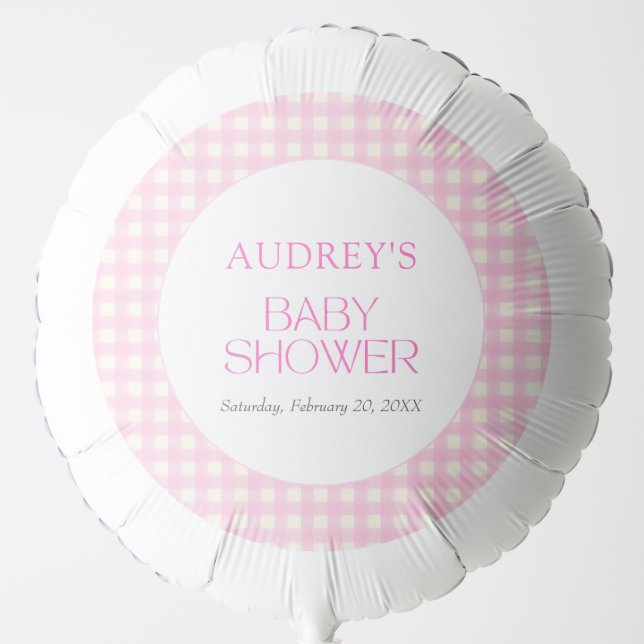 Classic Pink Gingham Girl Baby Shower Balloon (Front)