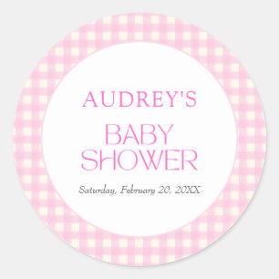 Classic Pink Gingham Girl Baby Shower Classic Round Sticker