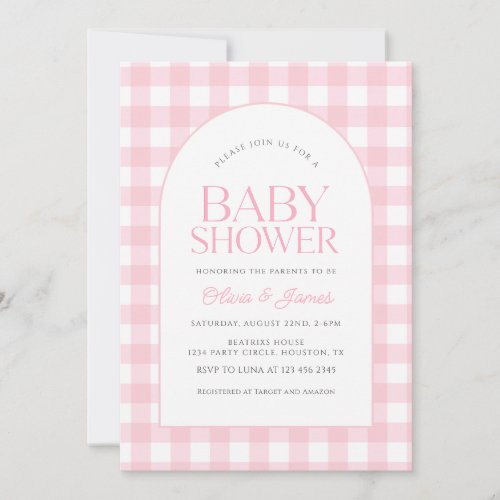 Classic Pink Gingham Girl Baby Shower Invitation