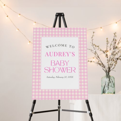 Classic Pink Gingham Girl Baby Shower Welcome Sign