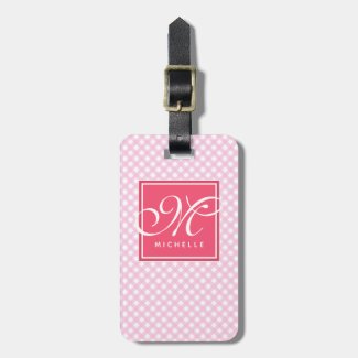 Classic Pink Gingham Pattern - Script Monogrammed Luggage Tag