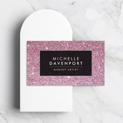 Customizable Classic Pink Glitter Makeup Artist Business Card