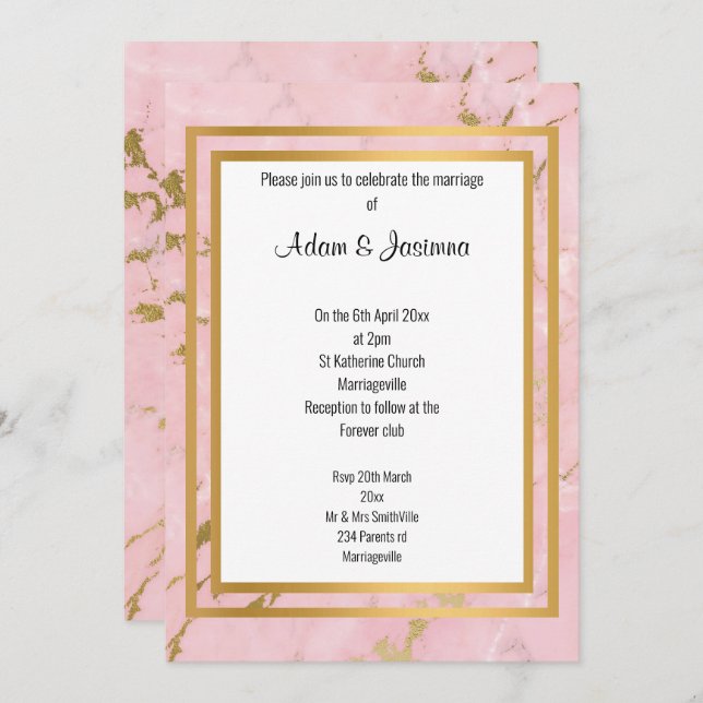 CLASSIC PINK GOLD MARBLE ABSTRACT LAYER WEDDING  INVITATION (Front/Back)