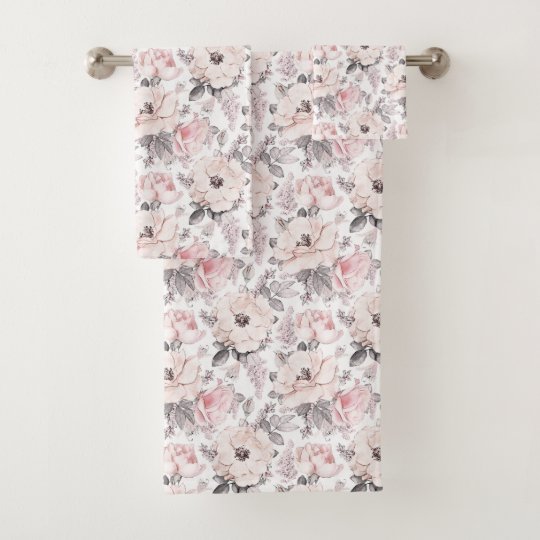 Classic Pink & Gray Pattern Bath Towel Set