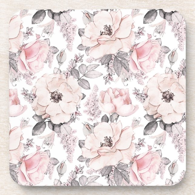Classic Pink & Gray Pattern Beverage Coaster (Front)