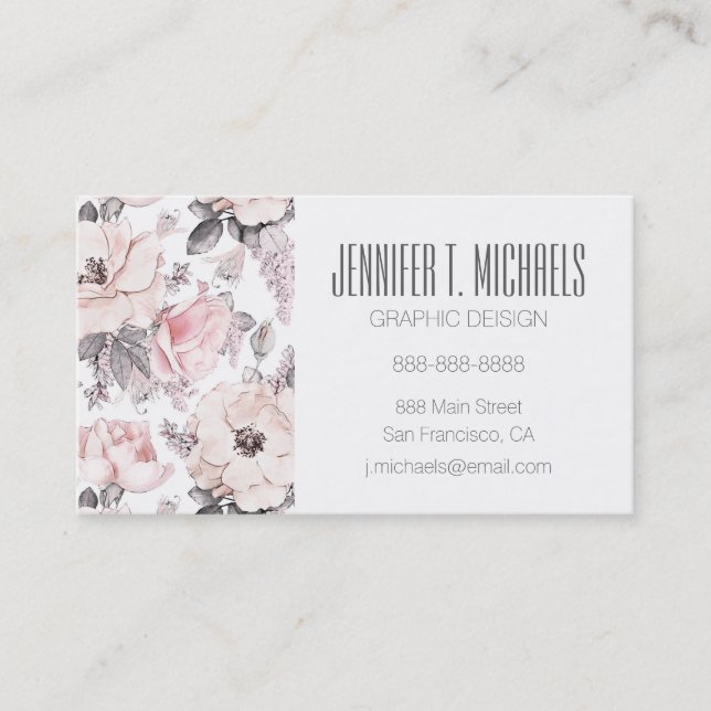 Classic Pink & Gray Pattern Business Card (Front)