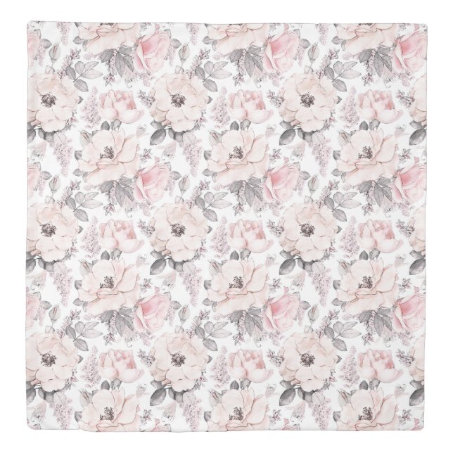 Classic Pink & Gray Pattern Duvet Cover (Front)