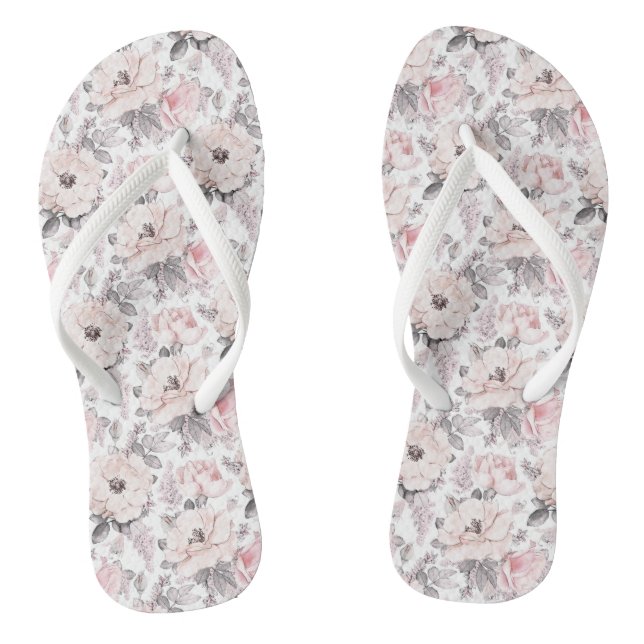 Classic Pink & Gray Pattern Flip Flops (Footbed)