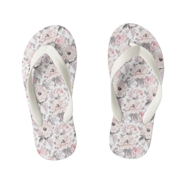 Classic Pink & Gray Pattern Kid's Flip Flops (Footbed)