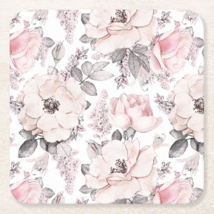 Classic Pink & Gray Pattern Square Paper Coaster