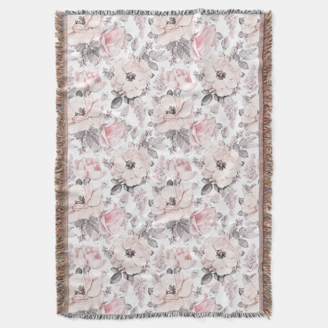Classic Pink & Gray Pattern Throw Blanket (Front Vertical)