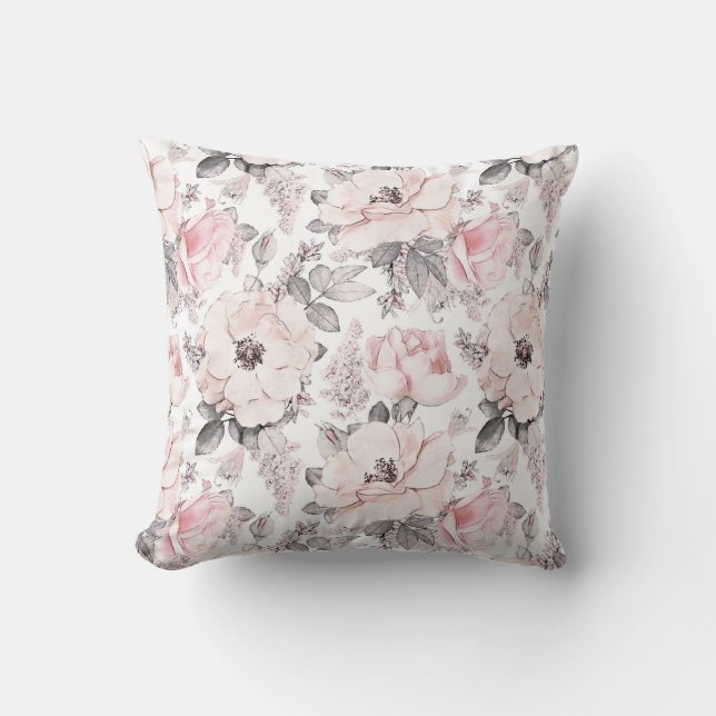 Classic Pink & Gray Pattern Throw Pillow (Front)