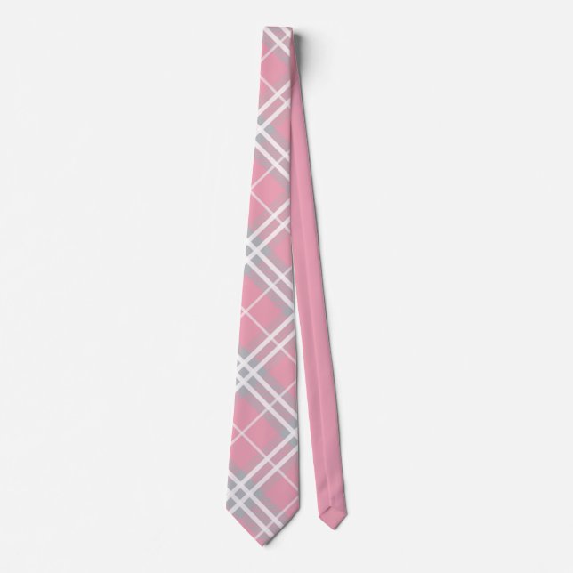Classic Pink & Gray Tartan Plaid Neck Tie (Front)