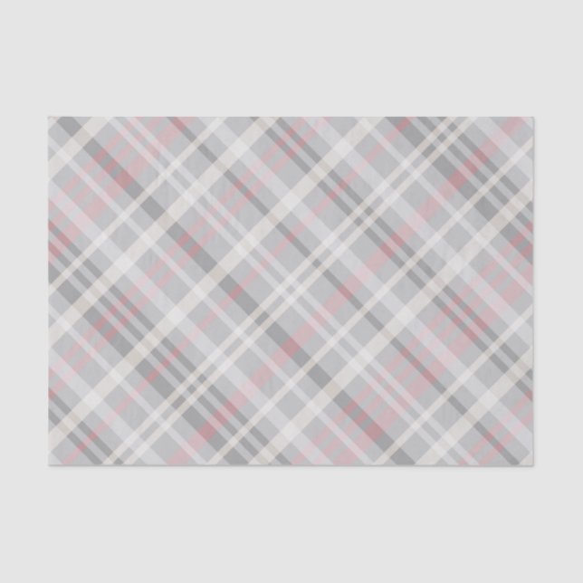 classic pink gray white plaid tissue paper (Front)