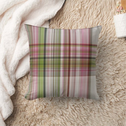 Classic Pink Green Grey Plaid Decorative Pillows