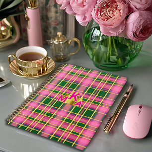 Classic Pink & Green Plaid Monogrammed Notebook