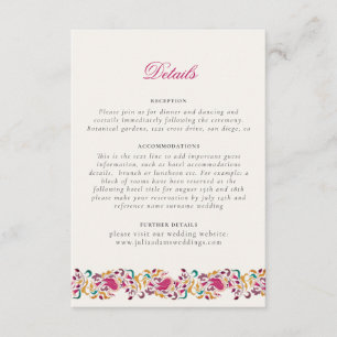 Classic Pink Green Yellow Floral Swan Bird Wedding Enclosure Card