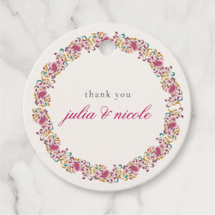 Classic Pink Green Yellow Floral Swan Bird Wedding Favor Tags