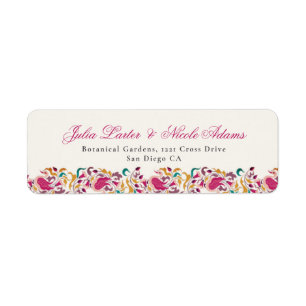 Classic Pink Green Yellow Floral Swan Bird Wedding Label