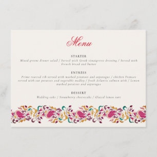 Classic Pink Green Yellow Floral Swan Bird Wedding Menu