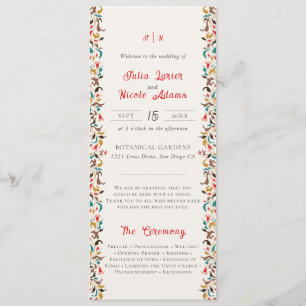 Classic Pink Green Yellow Floral Swan Bird Wedding Program