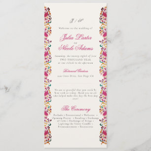 Classic Pink Green Yellow Floral Swan Bird Wedding Program