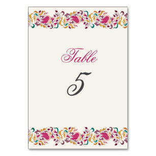 Classic Pink Green Yellow Floral Swan Bird Wedding Table Number