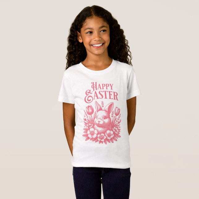 Classic Pink Happy Easter Bunny  T-Shirt (Front Full)